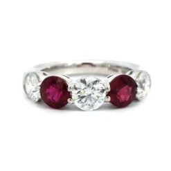 Platinum Shared Prong Alternating Round Diamond And Ruby Band