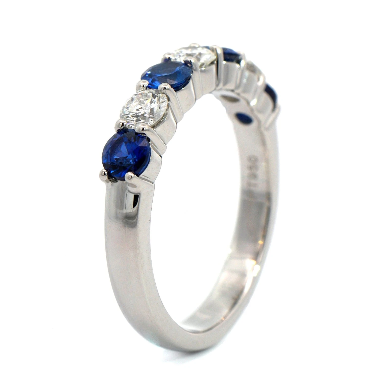 Platinum Round Cut Sapphire And Diamond Shared Prong Band 4 Platinum Round Cut Sapphire And Diamond Shared Prong Band - Image 2