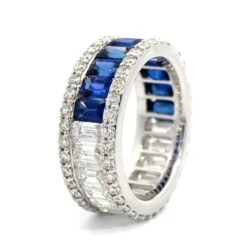 18K White Gold Prongset Set Diamond And Sapphire Eternity Band -Luxe Rings Shop SDRB0148C