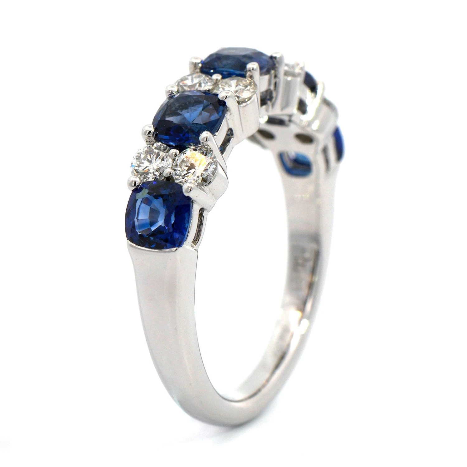 18K White Gold Cushion Sapphire And Round Diamond Band 4 18K White Gold Cushion Sapphire And Round Diamond Band - Image 2