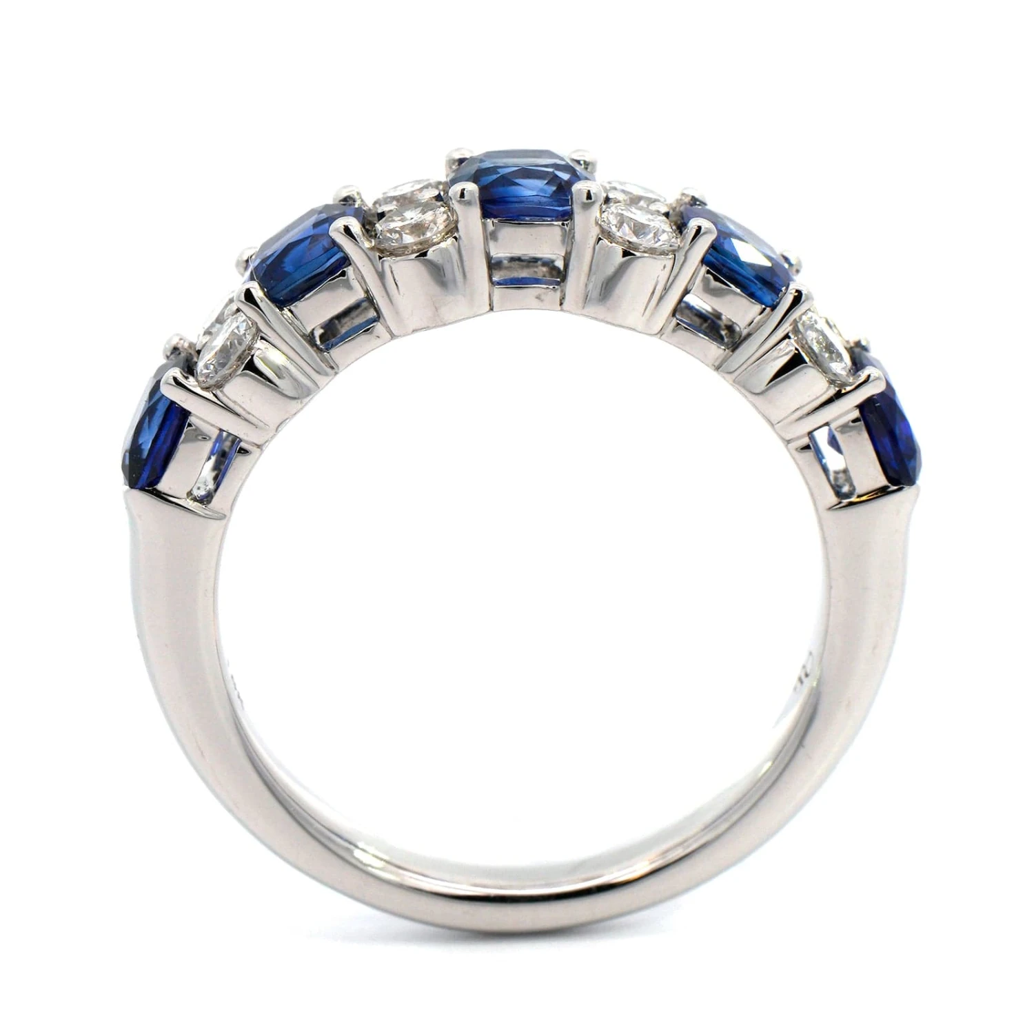 18K White Gold Cushion Sapphire And Round Diamond Band 5 18K White Gold Cushion Sapphire And Round Diamond Band - Image 3