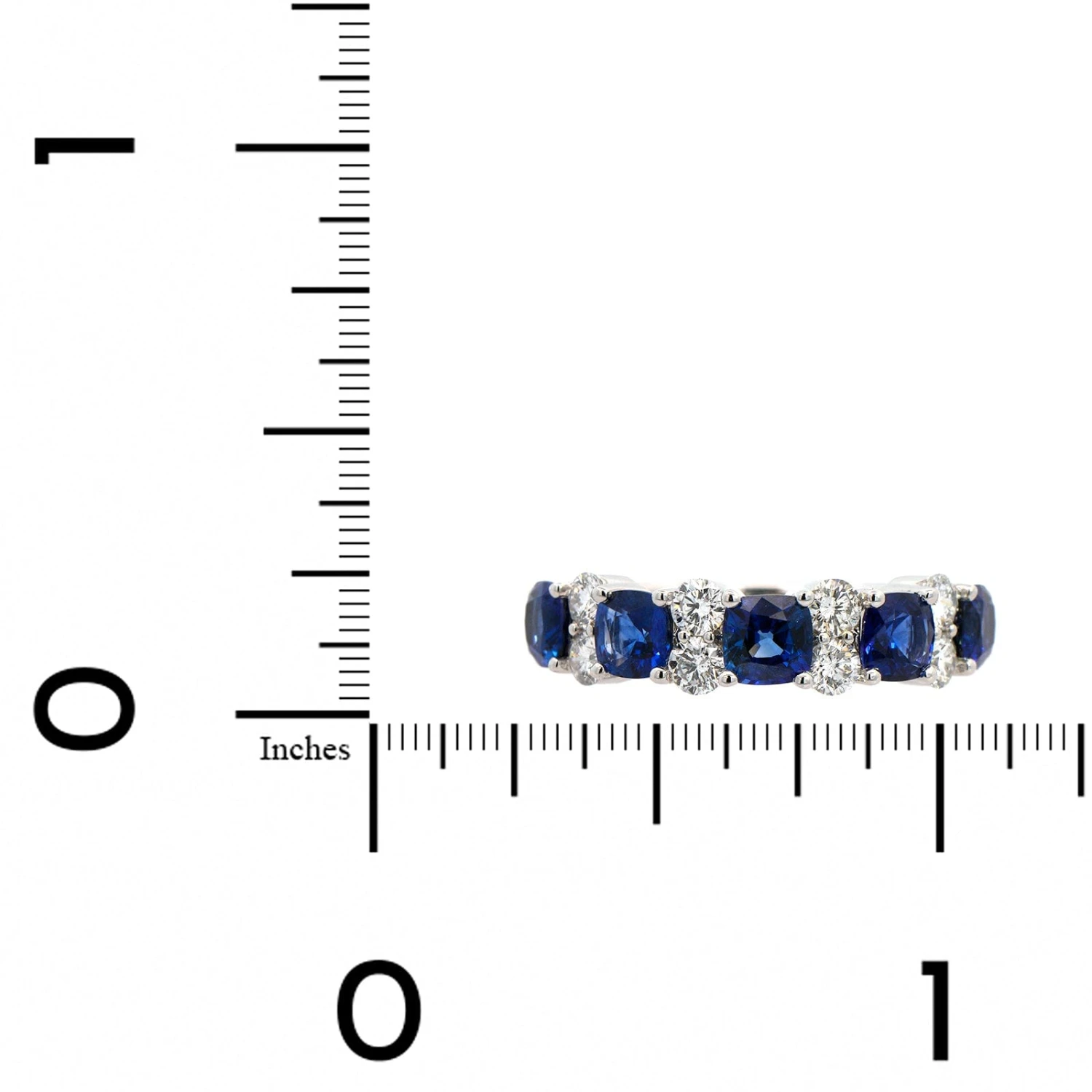 18K White Gold Cushion Sapphire And Round Diamond Band 6 18K White Gold Cushion Sapphire And Round Diamond Band - Image 4