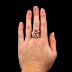 Sonia B. 14K Rose Gold Estate Morganite And Diamond Flower Ring -Luxe Rings Shop Sonia B. 14K Rose Gold Estate Morganite and Diamond Flower Ring Gold Model ESRG9510